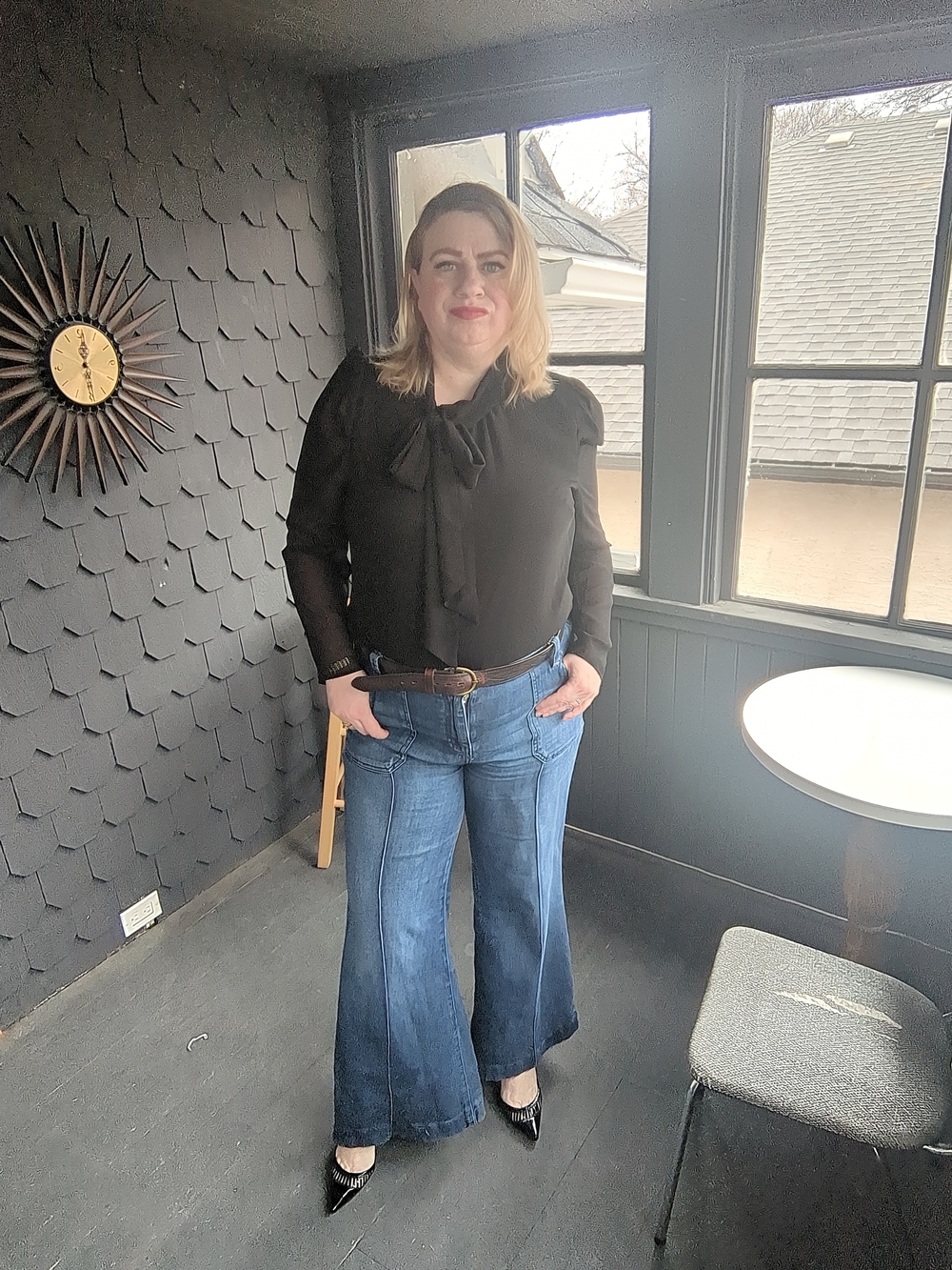 Dynamite Black Tie-Neck Blouse